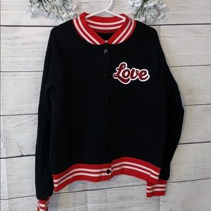 Justice button up jacket, black and red, athletic